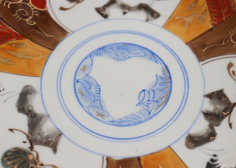 明治後期~大正色絵三方松鶴図7寸皿　色擦れ,窯傷,少かたつき