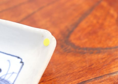 江戸前期藍九谷流水に花図長角皿 ノミホツ,少甘手