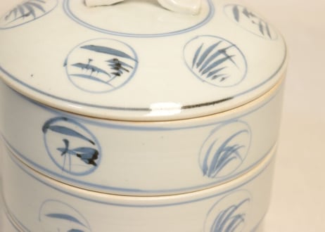 江戸幕末染付六方に窓絵図丸三段重