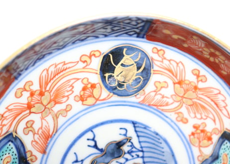 明治前期色絵鳥に宝珠と花図縁立小皿