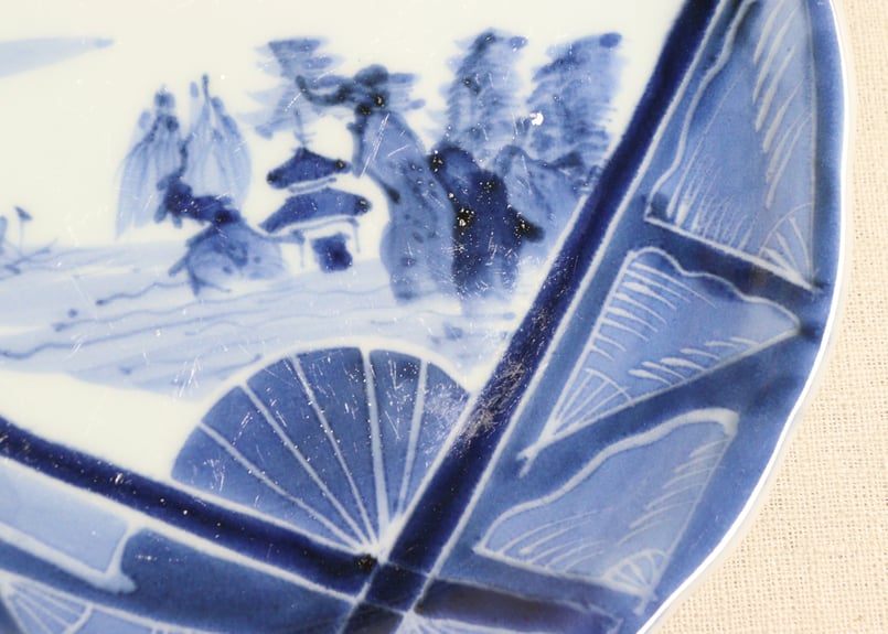 江戸幕末染付扇面に山水図7寸皿 | 吉祥寺PukuPuku