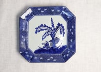 明治前期紙刷芭蕉に人物図角皿　ノミホツ