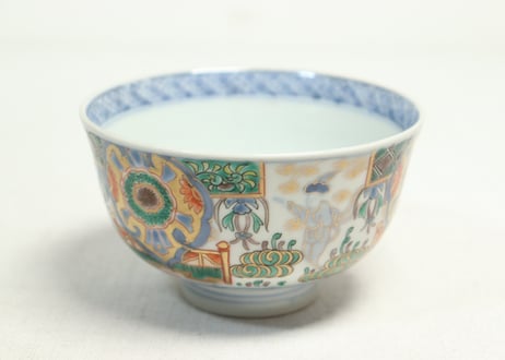 明治前期色絵獅子牡丹と人物図通り物飯茶碗①