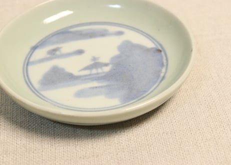 江戸後期青磁縁染付山水図小皿②薄め