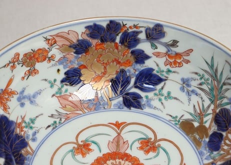 明治前期色絵四方牡丹と菊図8寸鉢