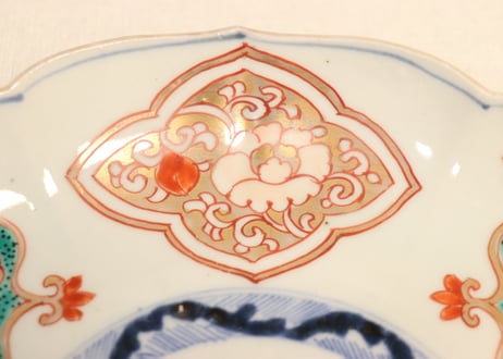 明治前期色絵窓絵花図7寸皿①　色擦れ,見込み濃いめ