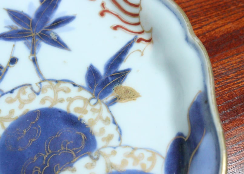 色絵付け3枚 金彩 松竹梅 花文様 大皿 窯傷 歪み