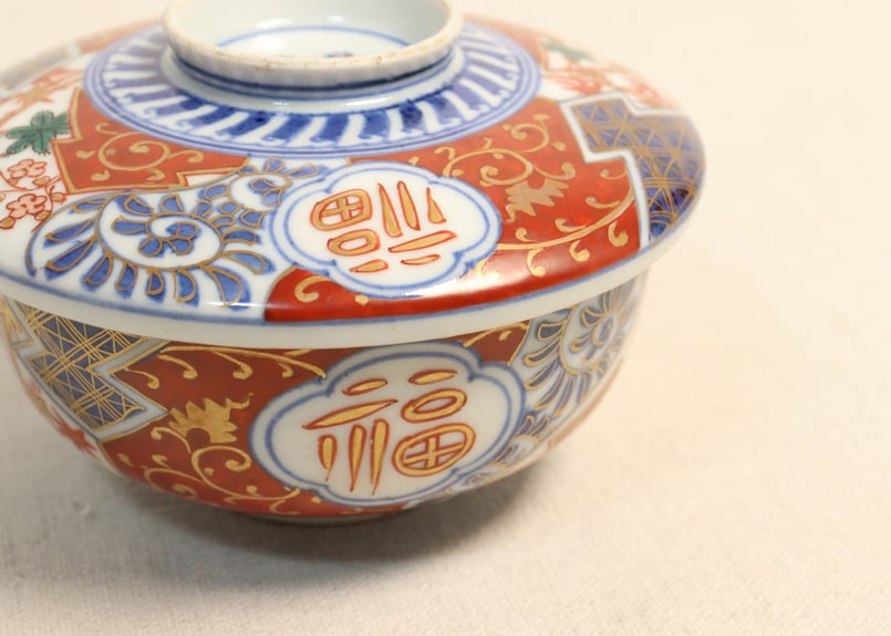 明治前期色絵松竹梅に福寿文字図蒸茶碗 シミあり | 吉祥寺PukuPuku