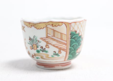 明治前期色絵網手に鶴と梅に鶯図通り物小向付