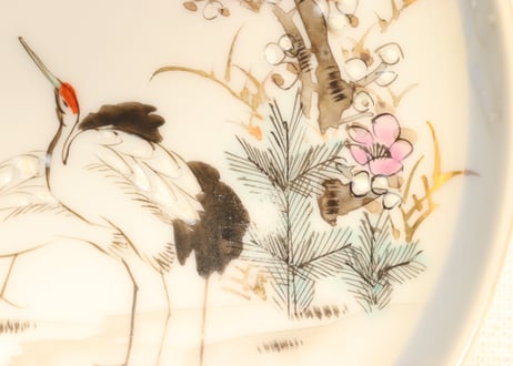 明治後期～大正色絵鶴亀図5寸皿