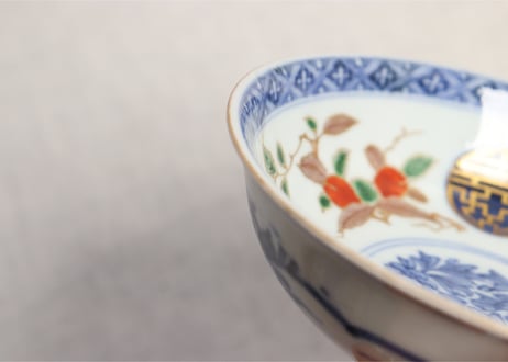 明治前期大聖寺焼色絵三果文なます皿5客組