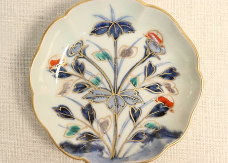 江戸後期色絵草花図小皿 5客組