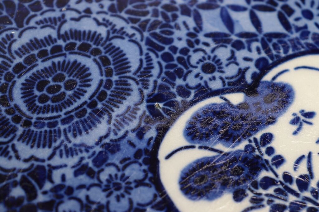 古美術　皿　水盤 古伊万里 染付 山水舟風景画 太明成化年製文 菱形変形皿 - 生活