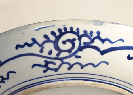 明治前期紙刷富士に窓絵散らし図尺1寸皿 ノミホツ,少フリモノ