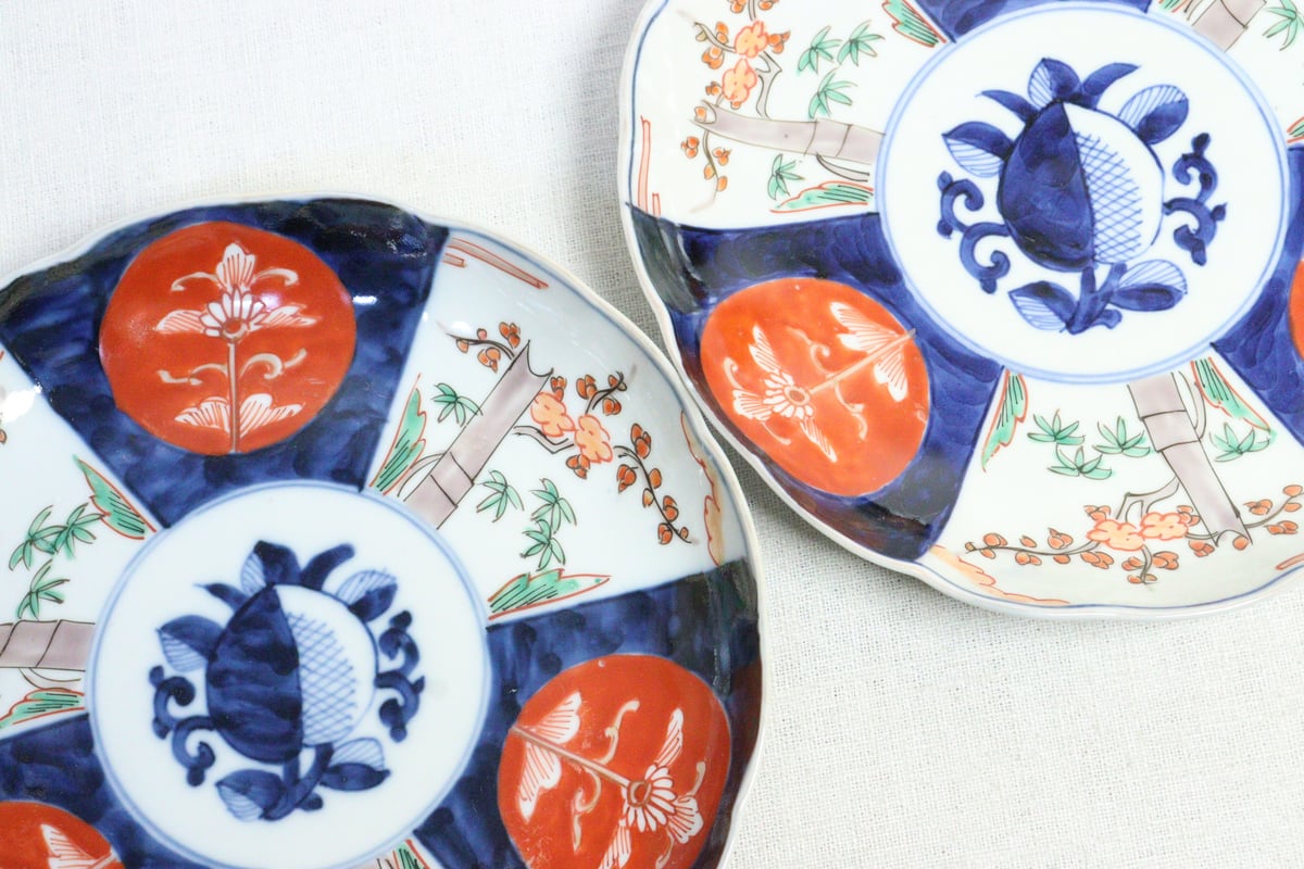 明治前期色絵桃と竹梅図通り物7寸皿 | 吉祥寺PukuPuku