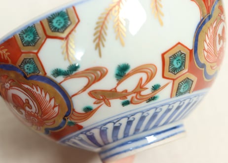 明治前期色絵柳に鮎図蓋茶碗②フリモノ,ひっつき