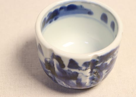 江戸幕末染付山水図鎬向付(大ぶり)