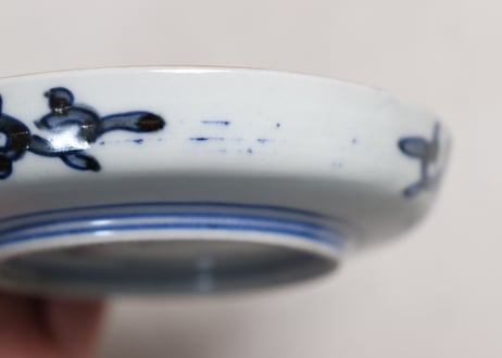 明治前期色絵鳥に宝珠と花図縁立小皿
