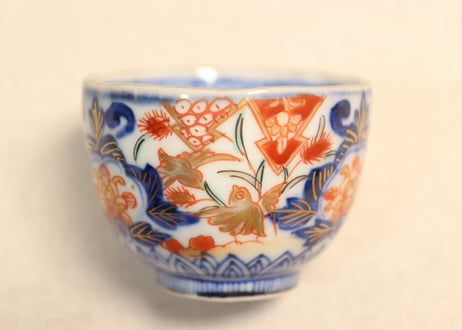 明治前期色絵芦に鳥と牡丹図通り物小向付①見込み濃いめ
