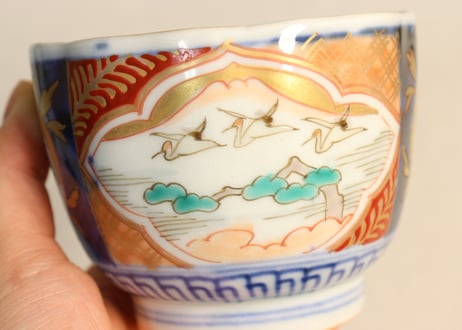 明治前期色絵松鶴と鶴丸図向付 フリモノ