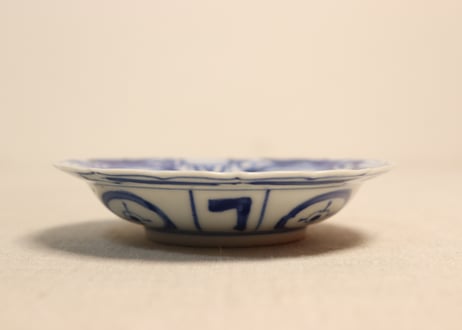 明治前期染付芙蓉手鳥図小皿