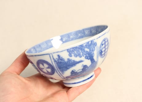 明治後期~大正銅判丸文に人物図飯茶碗