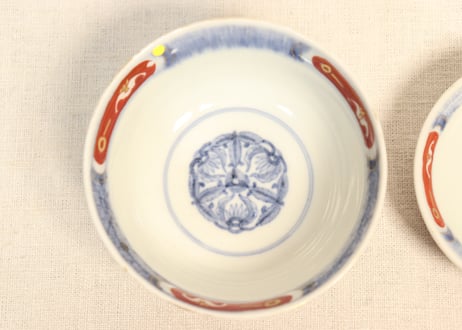 明治前期色絵兎図通り物飯茶碗②ひっつき,蓋少甘手
