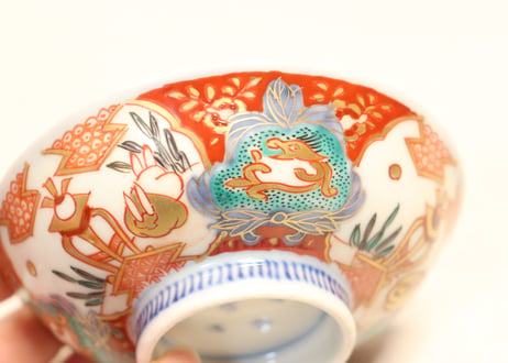 明治前期色絵兎図通り物飯茶碗①