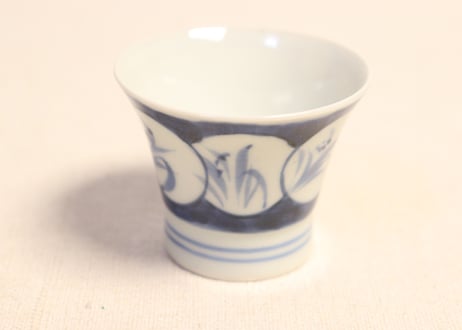 江戸後期染付草花図窓絵広東型小向付 5客組