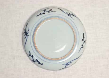 江戸中期染付竹林雀図6寸皿 小ホツ,窯傷