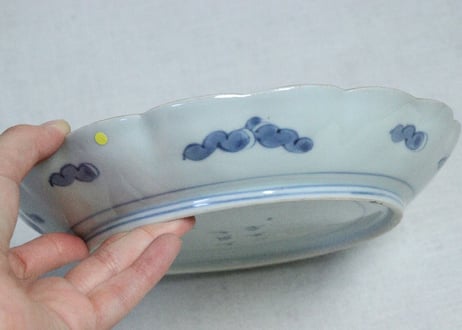 江戸中期色絵山水図7寸皿③　釉剥げ,ノミホツ
