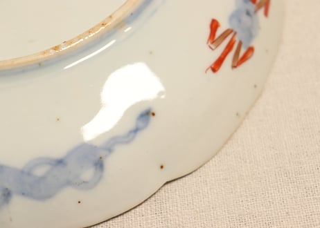 明治前期色絵窓絵花図7寸皿②　色擦れ,見込み薄め