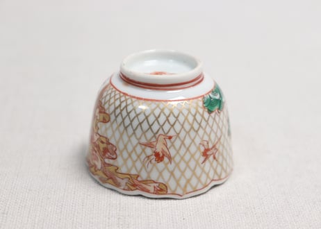 明治前期色絵網手に鶴と梅に鶯図通り物小向付