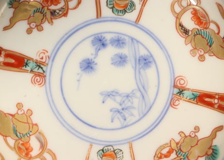 明治前期色絵四方に獅子図小皿①　濃いめ