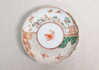 明治前期色絵網手に鶴と梅に鶯図通り物小皿①