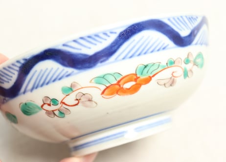 明治前期色絵山水と花鳥図割絵5寸鉢