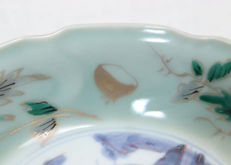 江戸中期青磁色絵山水と栗図なます皿
