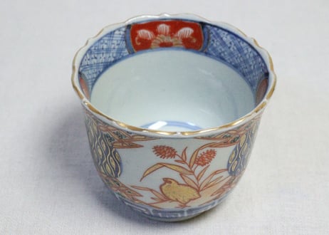 明治前期色絵鶉図向付①　5客組