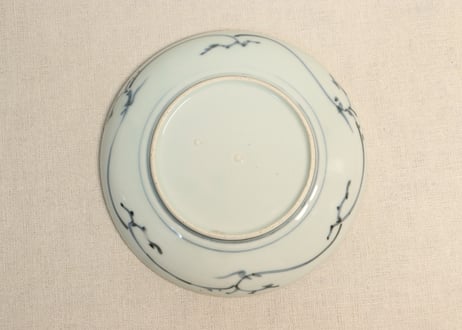江戸後期染付三方に貝と波図６寸皿①濃いめ フリモノ