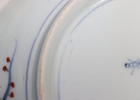 明治前期染付色絵八方に牡丹図７寸皿①ノミホツ