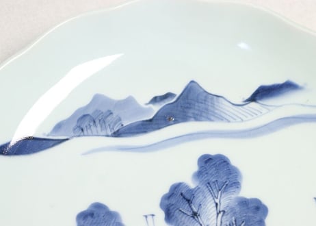 江戸幕末染付山水図尺皿
