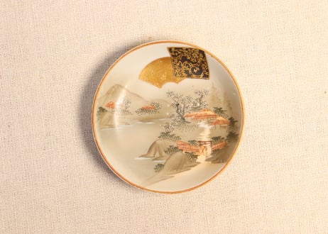 明治前期九谷焼色絵家風景図通り物豆皿①