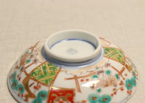 明治前期色絵松梅菊図飯茶碗