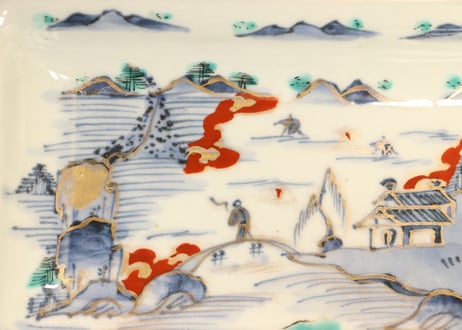 江戸後期色絵山水図長皿②　少かたつき