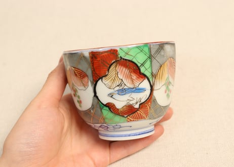 明治後期~大正色絵山葡萄と小鳥図向付