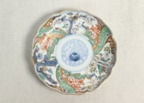 明治前期色絵鶴と松竹梅図通り物小皿