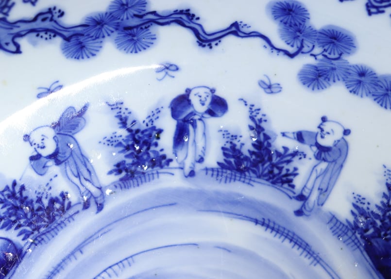 明治前期染付唐子図9寸台皿② 窯傷,座り悪い | 吉祥寺PukuPuku