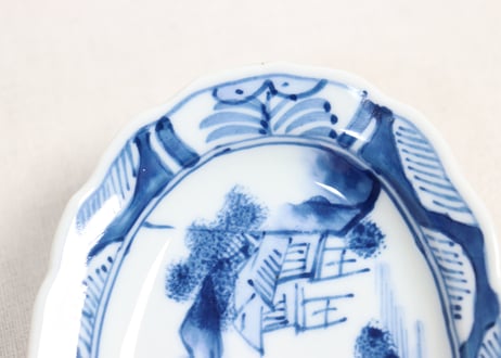 明治後期～大正染付山水図楕円皿