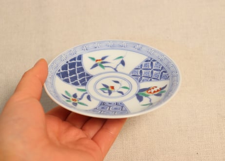 明治後期～大正平戸嘉祥色絵三果文小皿
