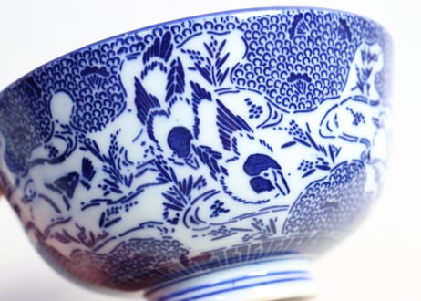 明治前期紙刷印判水鳥図飯茶碗